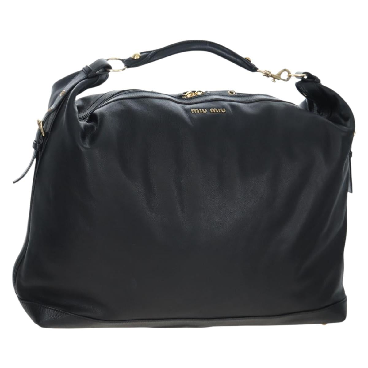 Miu Miu Shoulder Bag Leather Black Gold Auth yk20825V