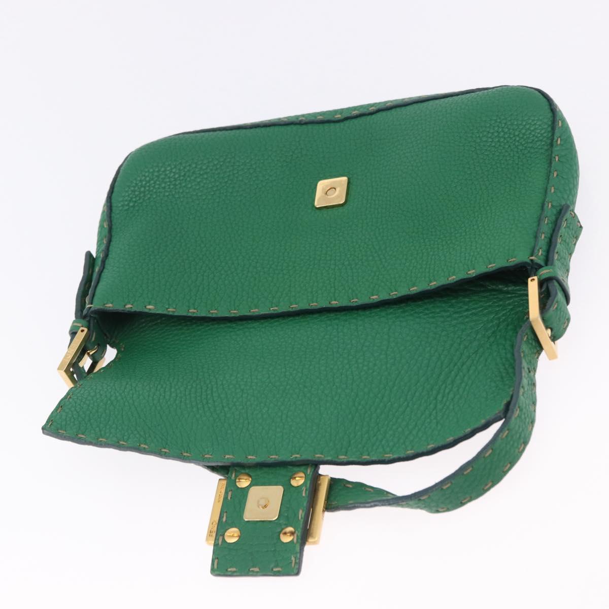 FENDI Selleria Mamma Baguette Bag Leather Green Gold 8BR101 Auth yk20828SAM