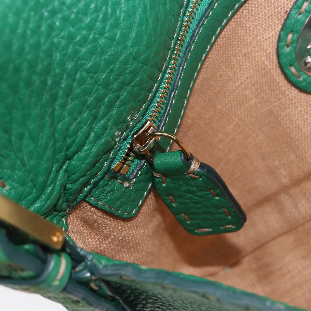 FENDI Selleria Mamma Baguette Bag Leather Green Gold 8BR101 Auth yk20828SAM