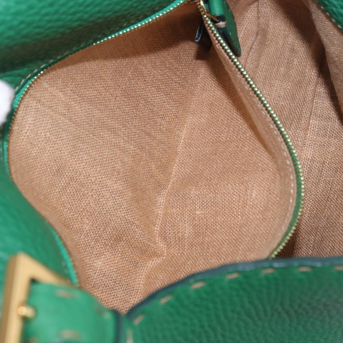 FENDI Selleria Mamma Baguette Bag Leather Green Gold 8BR101 Auth yk20828SAM