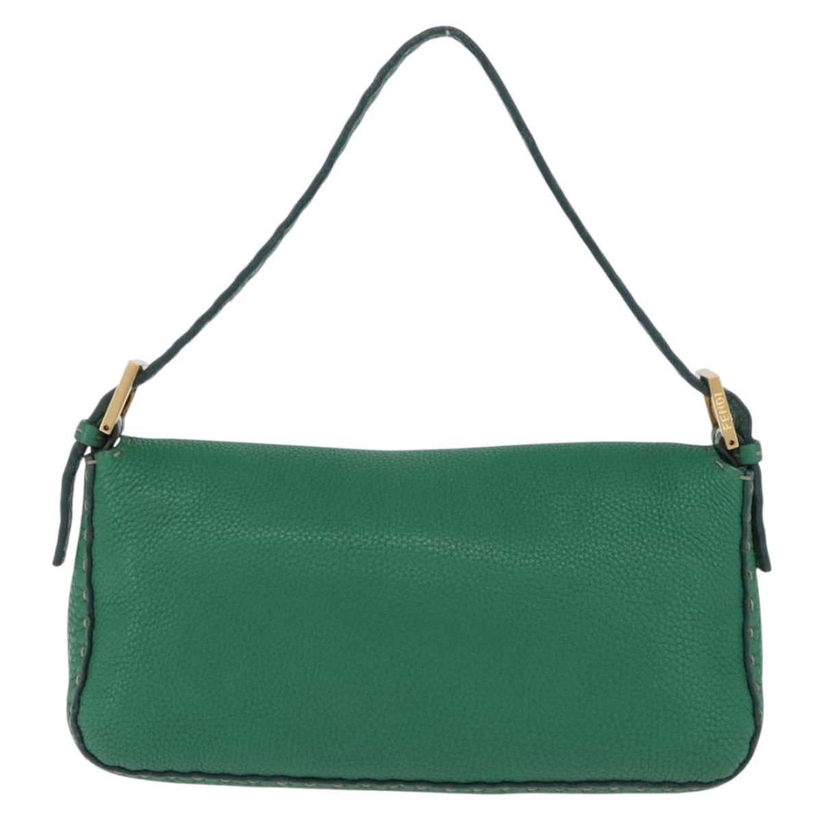 FENDI Selleria Mamma Baguette Bag Leather Green Gold 8BR101 Auth yk20828SAM