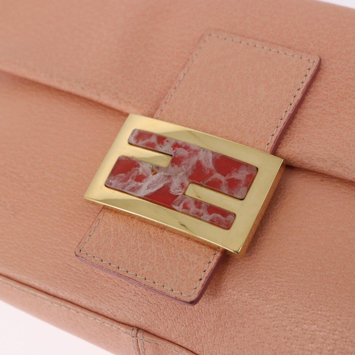 FENDI Mamma Baguette Shoulder Bag Leather Pink Gold Tone Auth yk20830SAM
