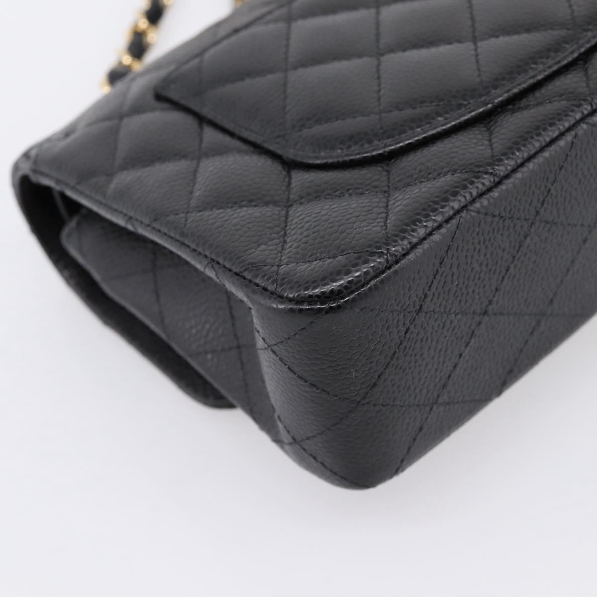 CHANEL Matelasse 23 Double Flap Chain Bag Caviar Skin Black Gold Auth yk20831SM