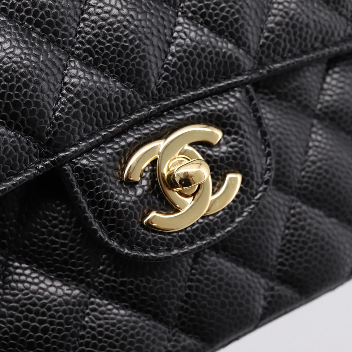 CHANEL Matelasse 23 Double Flap Chain Bag Caviar Skin Black Gold Auth yk20831SM