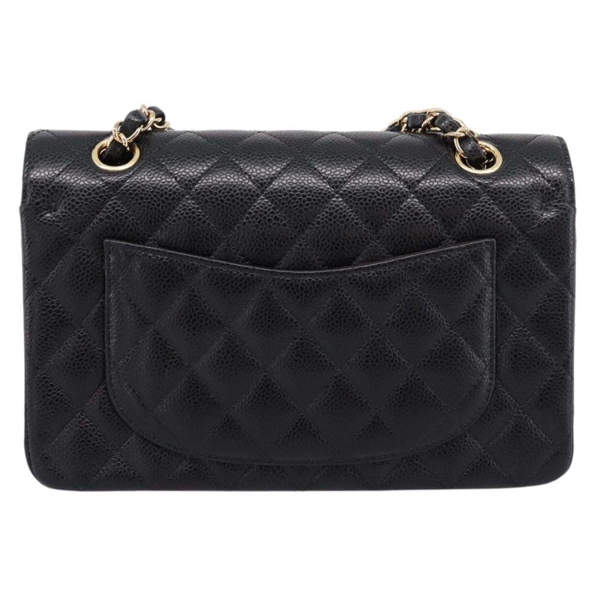 CHANEL Matelasse 23 Double Flap Chain Bag Caviar Skin Black Gold Auth yk20831SM