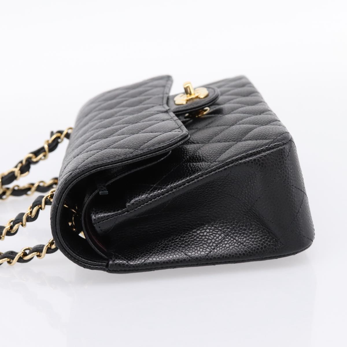 CHANEL Matelasse 23 Double Flap Chain Bag Caviar Skin Black Gold Auth yk20831SM