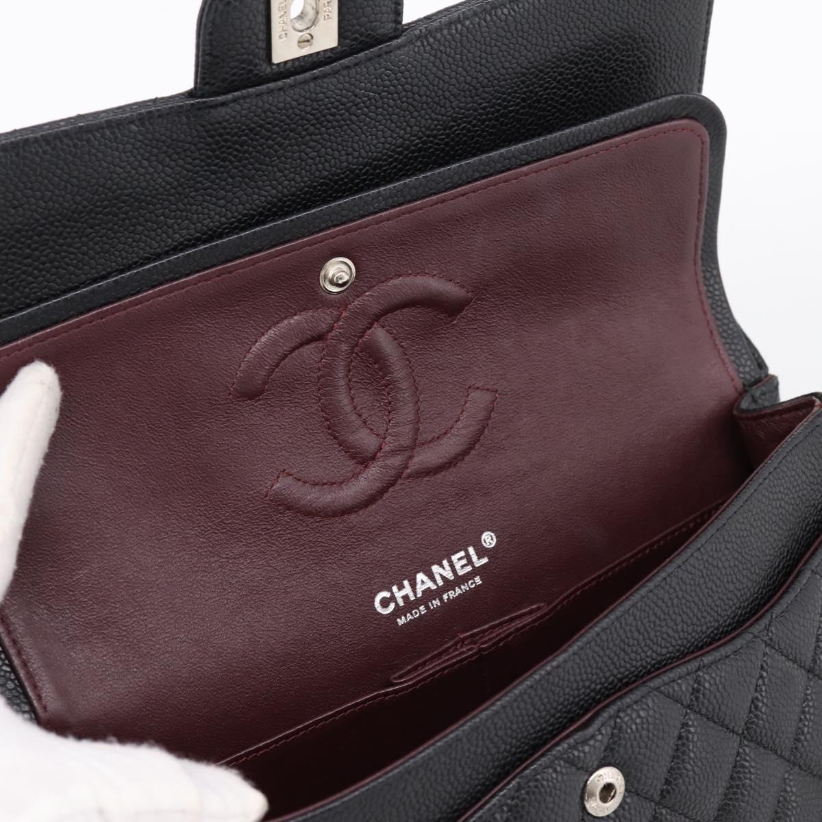 CHANEL Double Flap Chain Matelasse 23 Bag Caviar Skin Black Auth yk20833SM