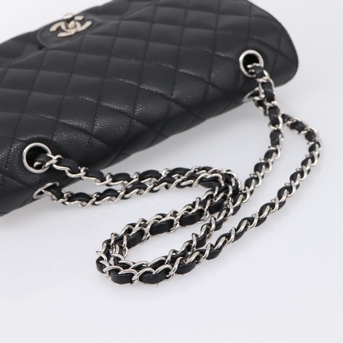 CHANEL Double Flap Chain Matelasse 23 Bag Caviar Skin Black Auth yk20833SM