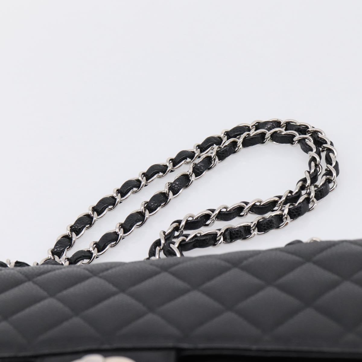 CHANEL Double Flap Chain Matelasse 23 Bag Caviar Skin Black Auth yk20833SM