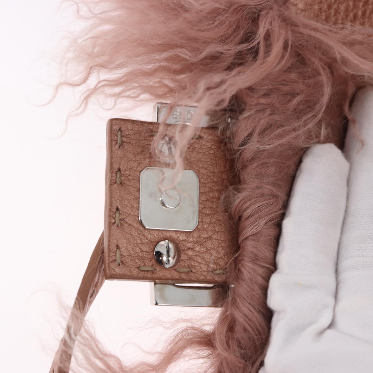 FENDI Selleria Mini Mamma Baguette Bag Wool Pink Silver 8BR185 Auth yk20834SAM