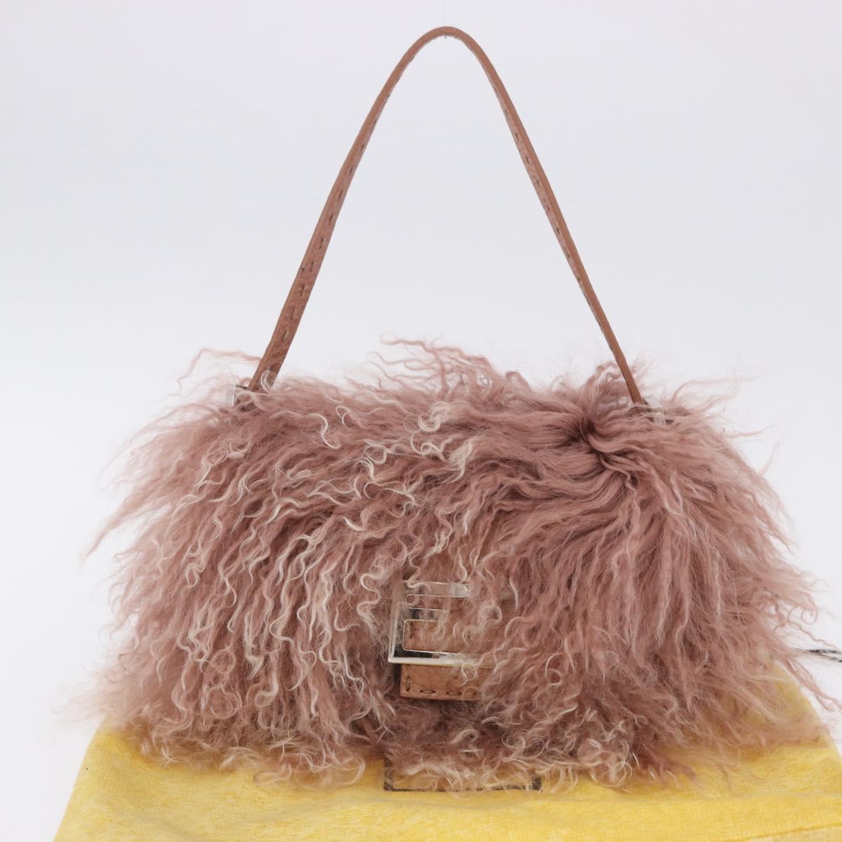 FENDI Selleria Mini Mamma Baguette Bag Wool Pink Silver 8BR185 Auth yk20834SAM