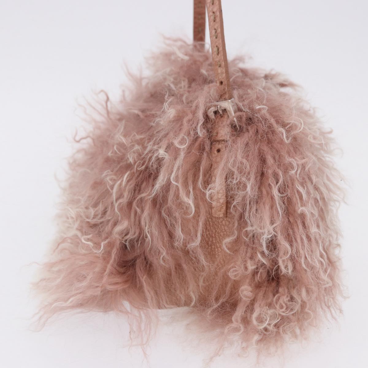 FENDI Selleria Mini Mamma Baguette Bag Wool Pink Silver 8BR185 Auth yk20834SAM