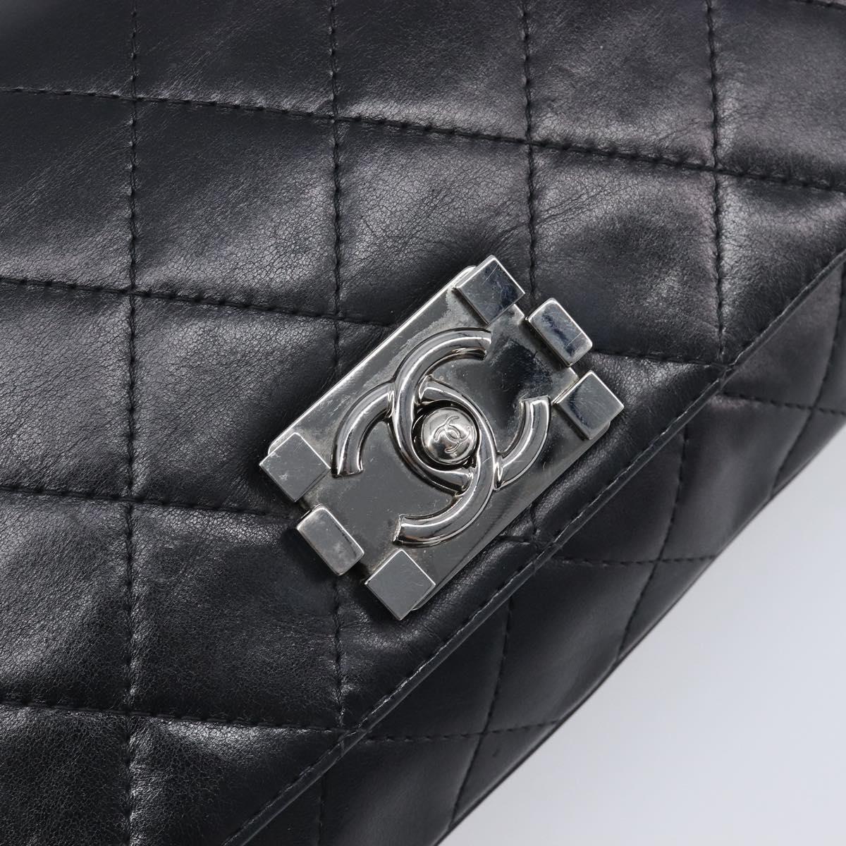 CHANEL Matelasse Chain Shoulder Bag Lamb Skin Black Silver CC Auth yk20835V