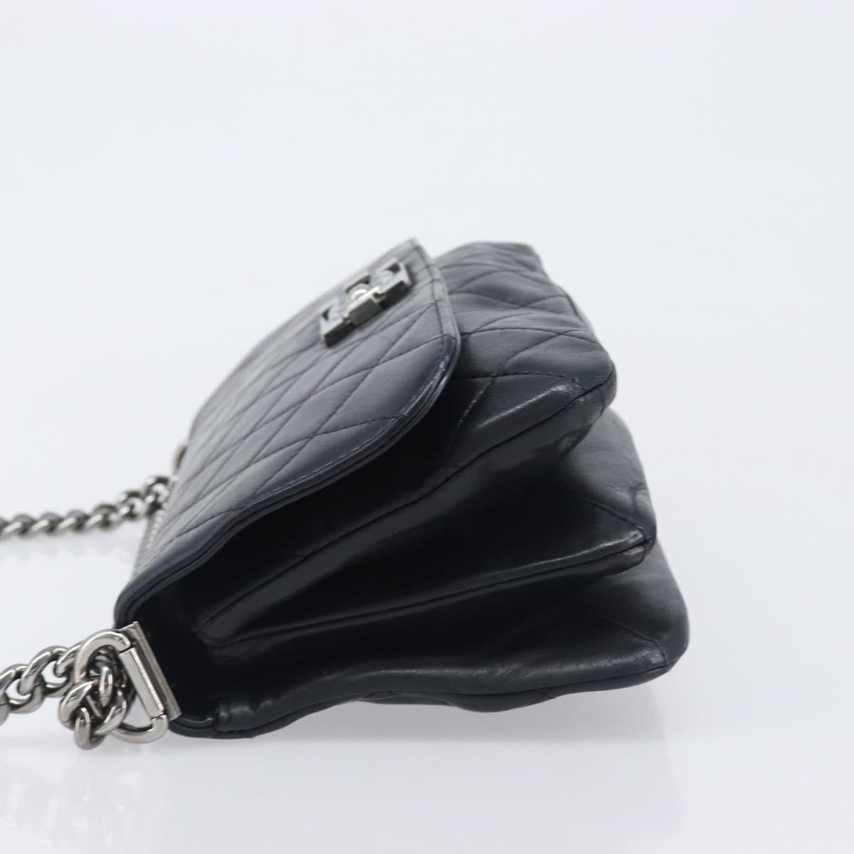 CHANEL Matelasse Chain Shoulder Bag Lamb Skin Black Silver CC Auth yk20835V