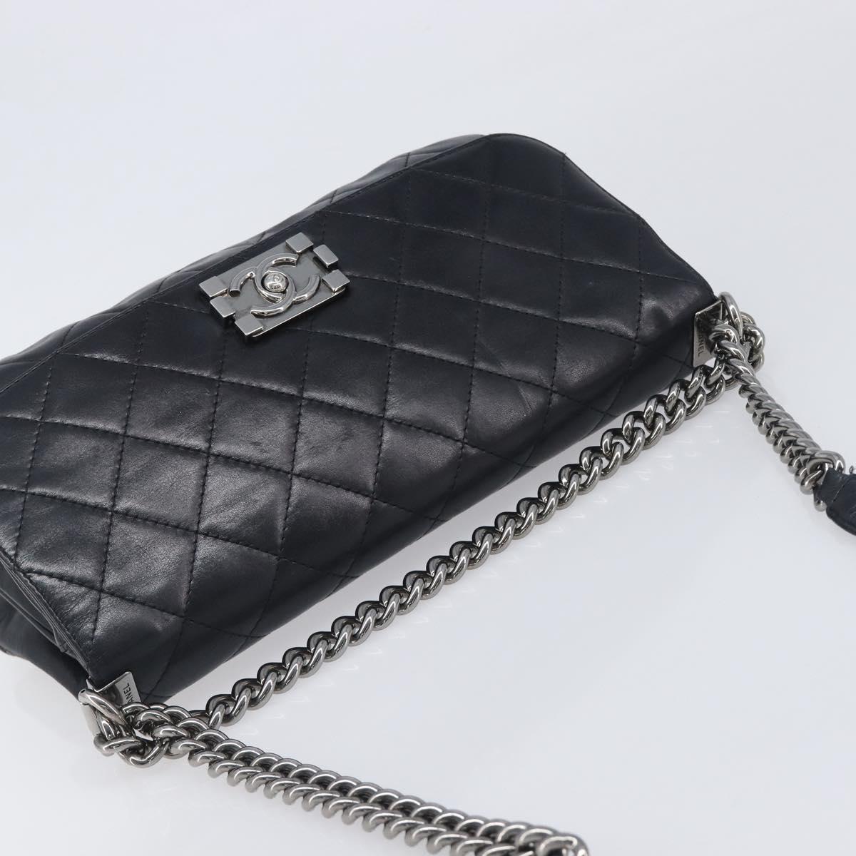 CHANEL Matelasse Chain Shoulder Bag Lamb Skin Black Silver CC Auth yk20835V