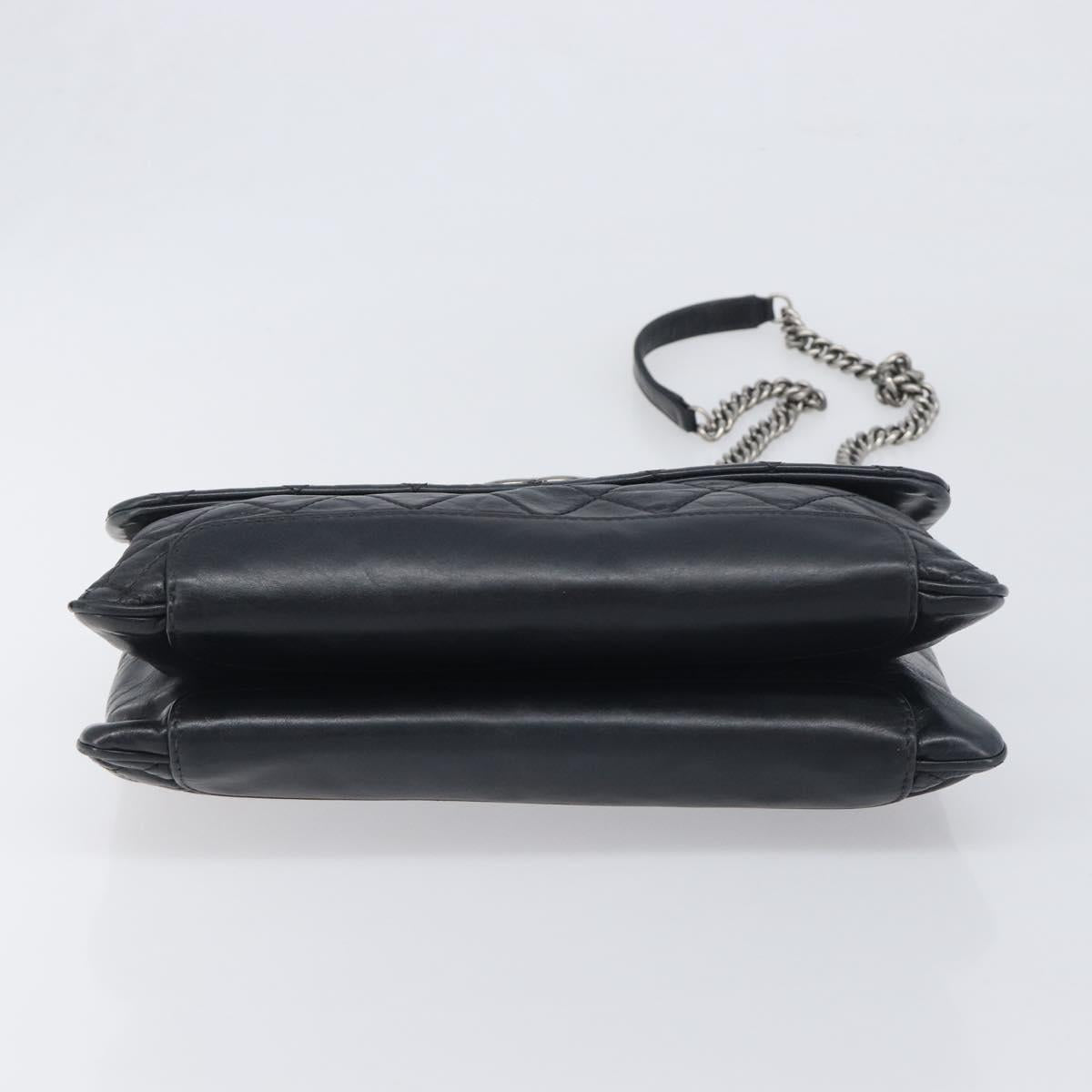 CHANEL Matelasse Chain Shoulder Bag Leather Black Silver CC Auth yk20837V