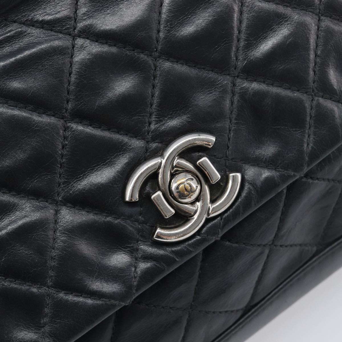 CHANEL Matelasse Chain Shoulder Bag Leather Black Silver CC Auth yk20837V