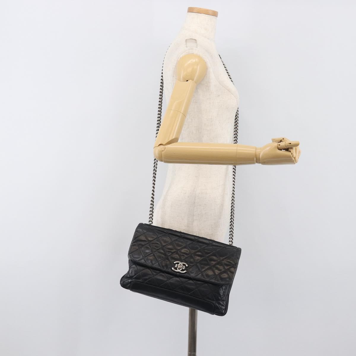 CHANEL Matelasse Chain Shoulder Bag Leather Black Silver CC Auth yk20837V
