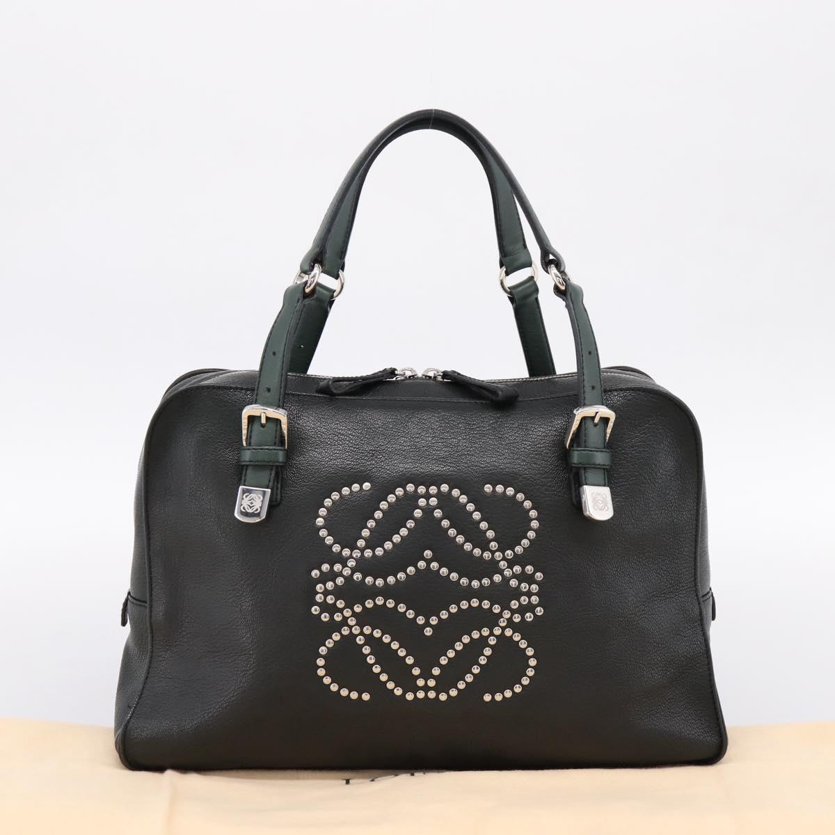 LOEWE Hand Bag Leather Green Silver Auth yk20838V