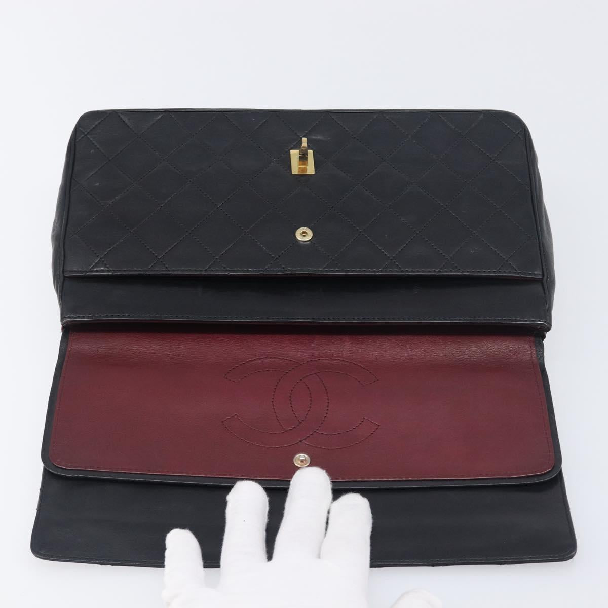 CHANEL Matelasse Chain Hand Bag Lamb Skin Black Gold CC Auth yk20843V