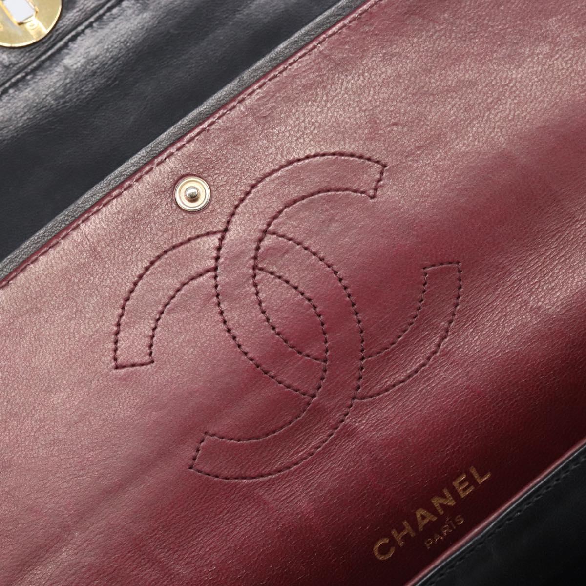 CHANEL Matelasse Chain Hand Bag Lamb Skin Black Gold CC Auth yk20843V