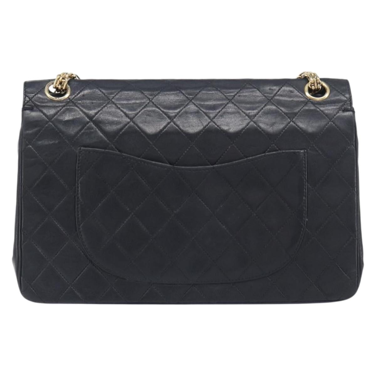 CHANEL Matelasse Chain Hand Bag Lamb Skin Black Gold CC Auth yk20843V