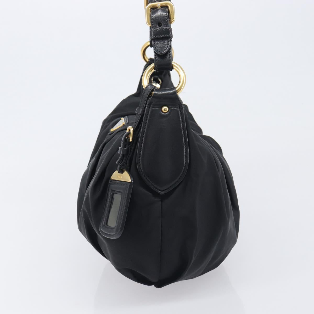 PRADA Shoulder Bag Nylon Black Gold Auth yk20847V