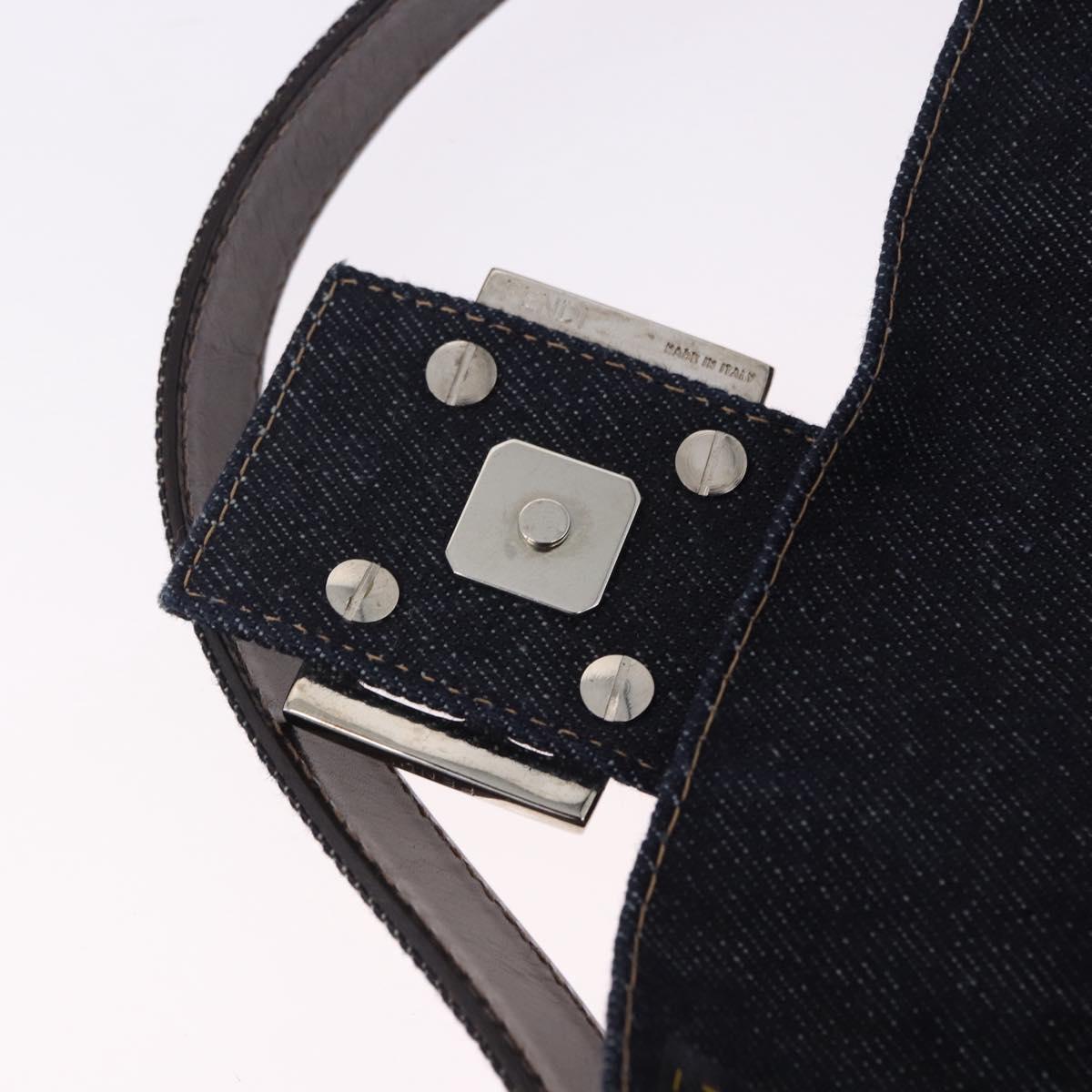 FENDI Mamma Baguette Shoulder Bag Denim Beads Multicolor Silver Auth yk20851SM