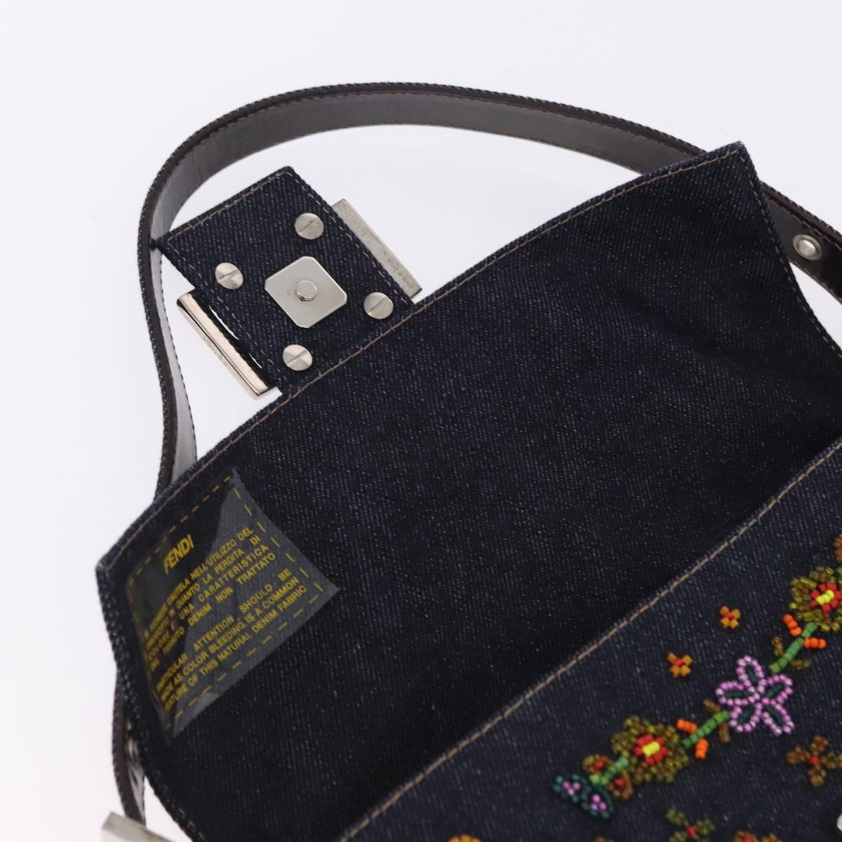 FENDI Mamma Baguette Shoulder Bag Denim Beads Multicolor Silver Auth yk20851SM