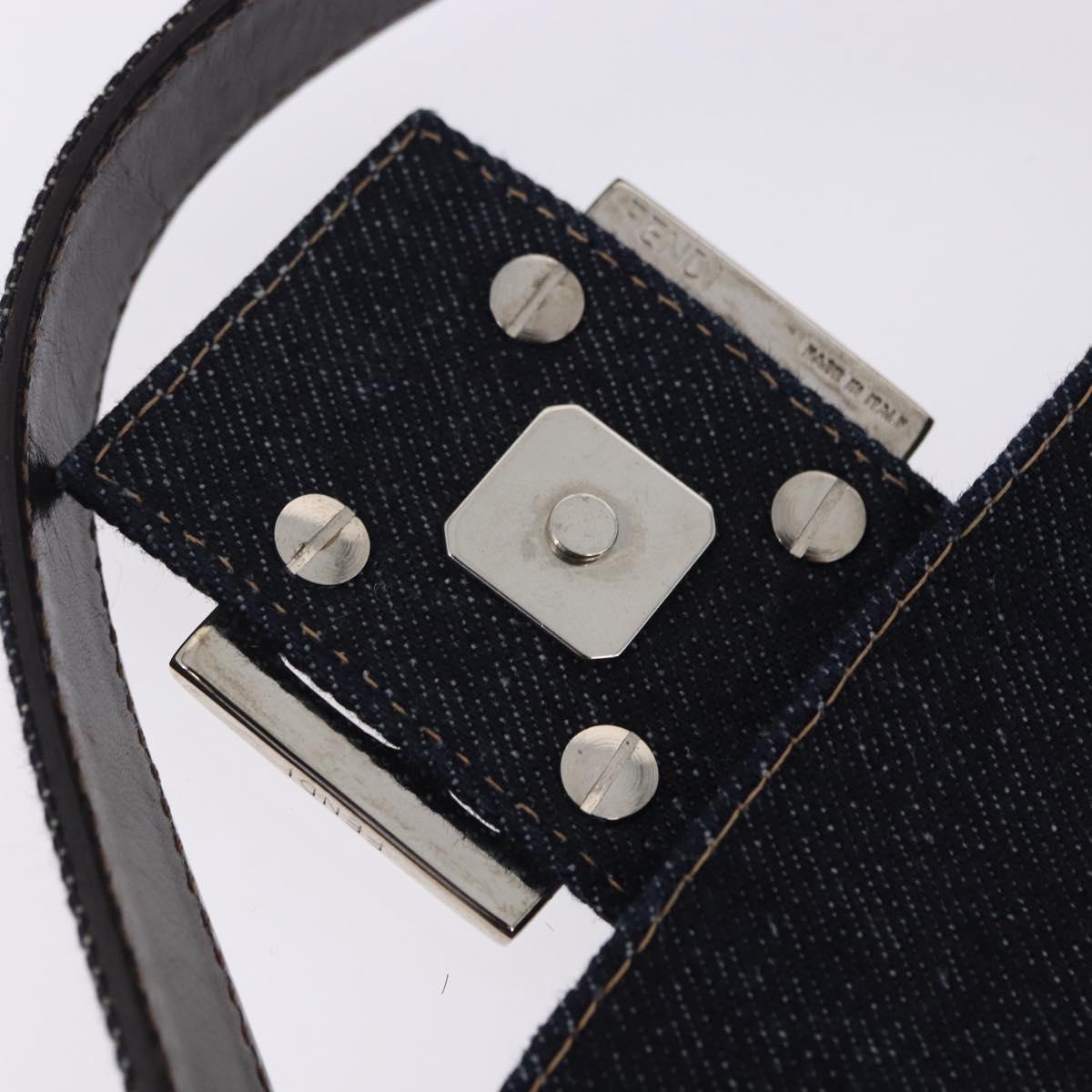 FENDI Mamma Baguette Shoulder Bag Denim Beads Multicolor Silver Auth yk20851SM