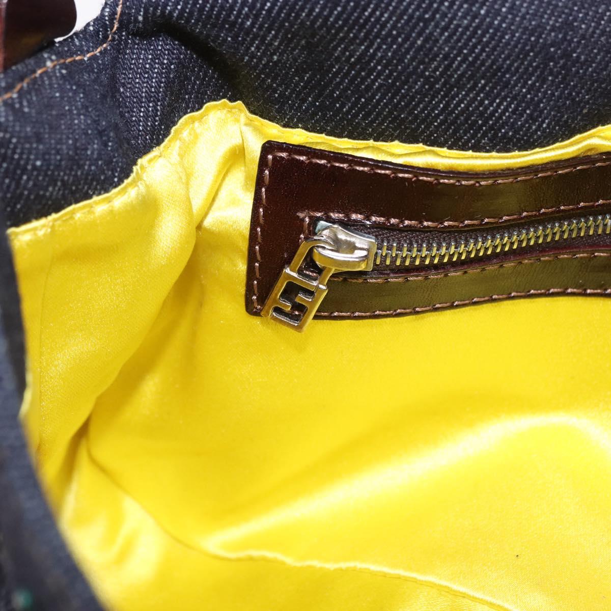FENDI Mamma Baguette Shoulder Bag Denim Beads Multicolor Silver Auth yk20851SM