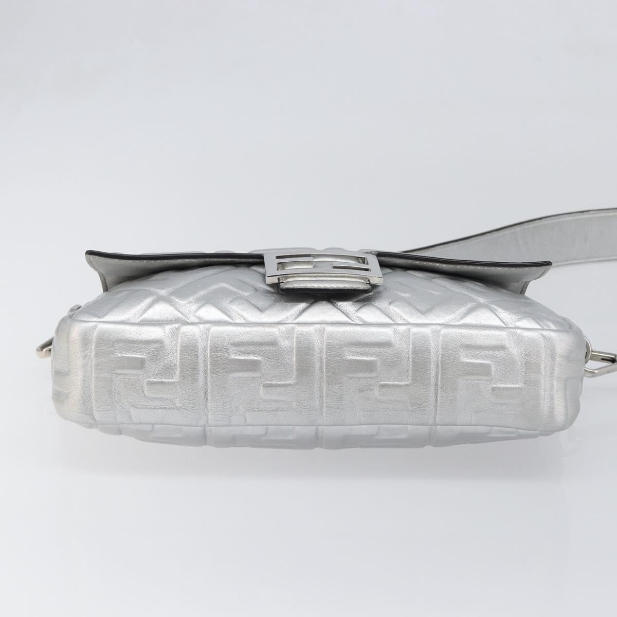 FENDI Zucca Mamma Baguette Shoulder Bag Leather Silver 8BR600 Auth yk20852SAM