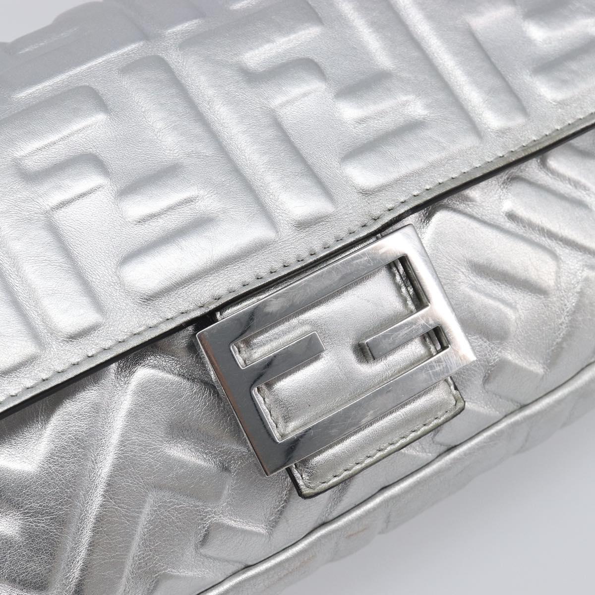 FENDI Zucca Mamma Baguette Shoulder Bag Leather Silver 8BR600 Auth yk20852SAM