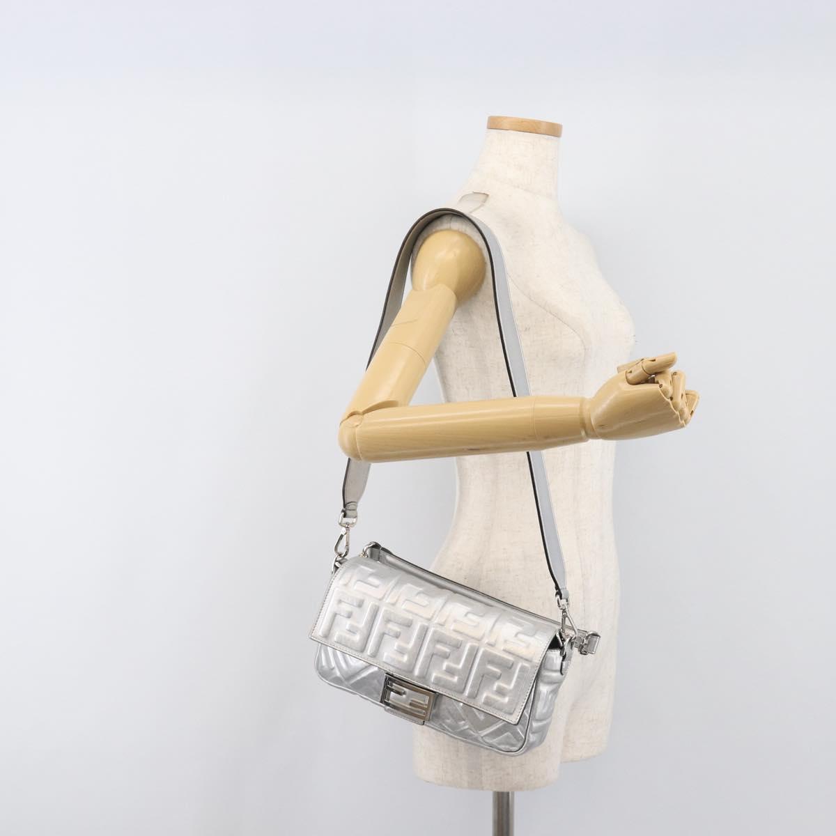 FENDI Zucca Mamma Baguette Shoulder Bag Leather Silver 8BR600 Auth yk20852SAM