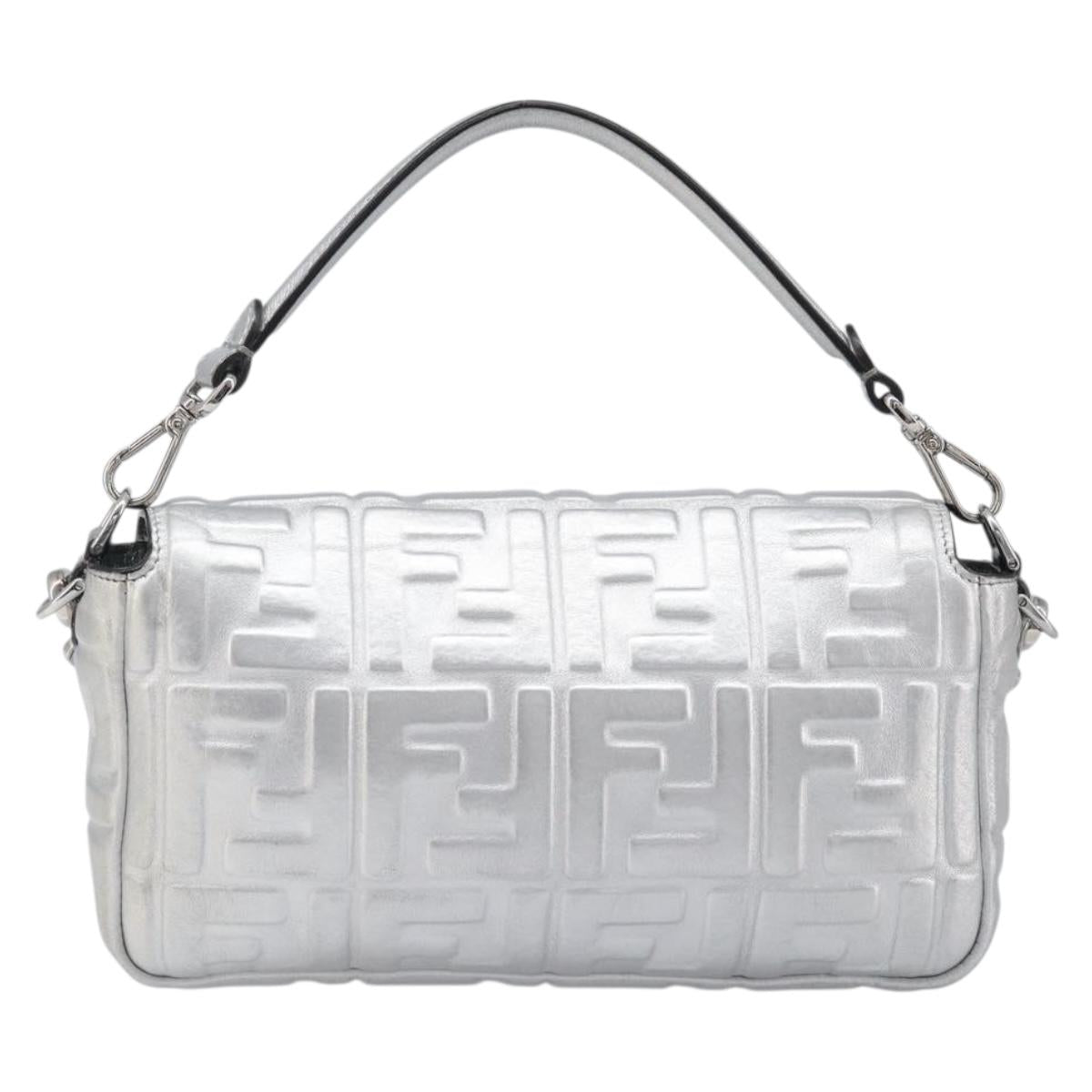 FENDI Zucca Mamma Baguette Shoulder Bag Leather Silver 8BR600 Auth yk20852SAM