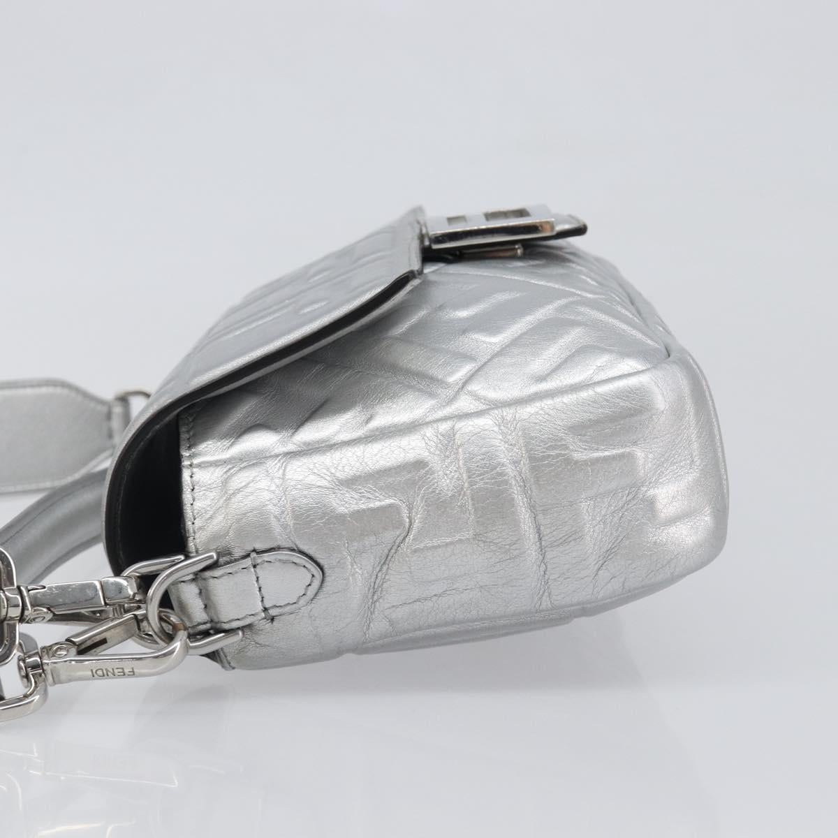 FENDI Zucca Mamma Baguette Shoulder Bag Leather Silver 8BR600 Auth yk20852SAM
