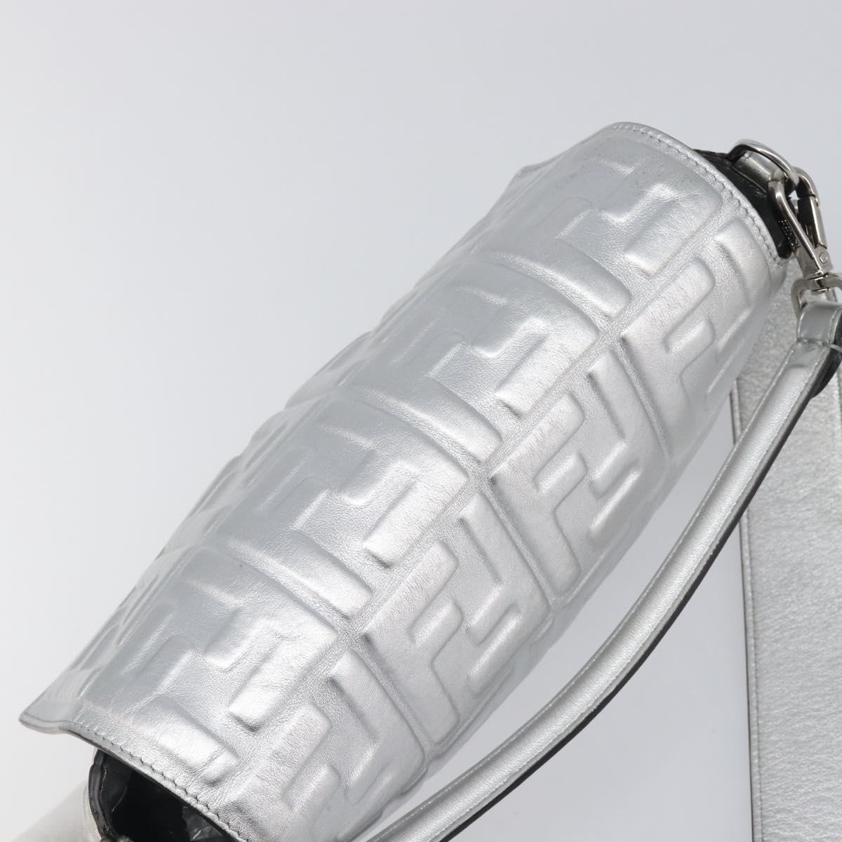 FENDI Zucca Mamma Baguette Shoulder Bag Leather Silver 8BR600 Auth yk20852SAM