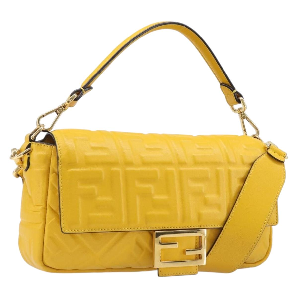 FENDI Zucca Mamma Baguette Shoulder Bag Leather Yellow 8BR600 Auth yk20853SAM