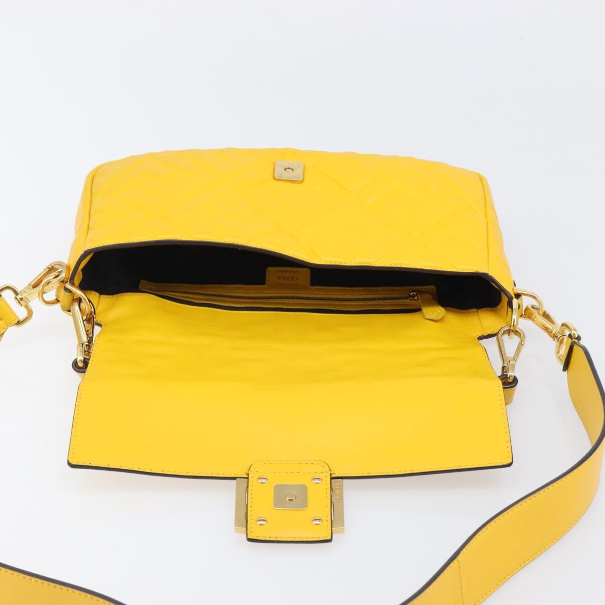 FENDI Zucca Mamma Baguette Shoulder Bag Leather Yellow 8BR600 Auth yk20853SAM