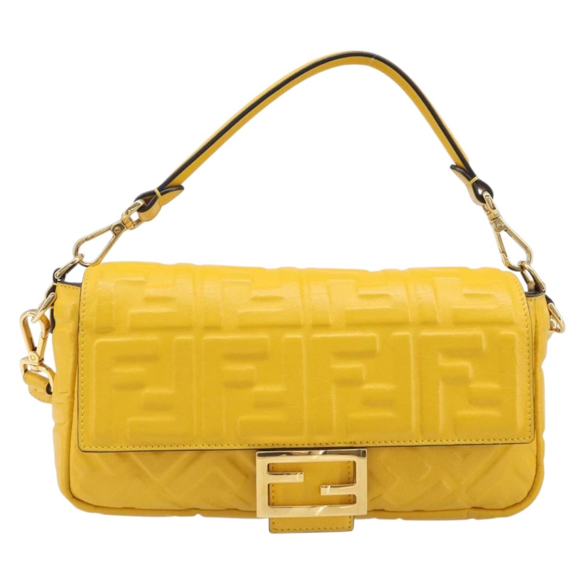 FENDI Zucca Mamma Baguette Shoulder Bag Leather Yellow 8BR600 Auth yk20853SAM