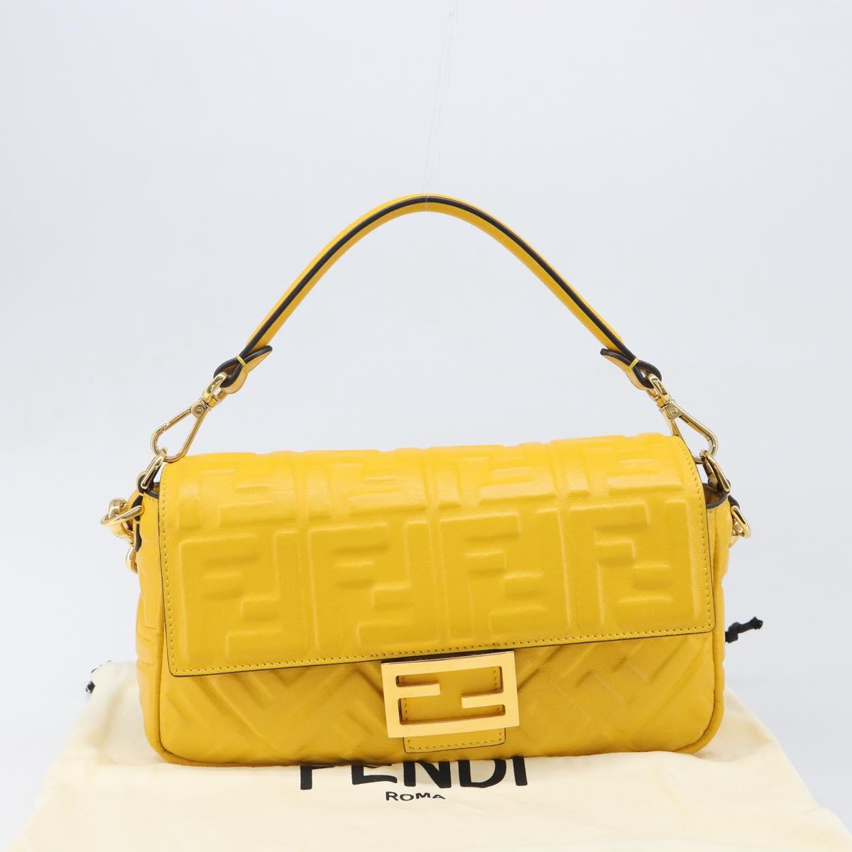 FENDI Zucca Mamma Baguette Shoulder Bag Leather Yellow 8BR600 Auth yk20853SAM