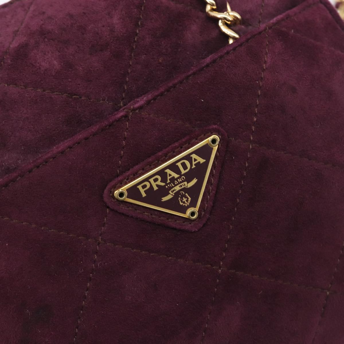 PRADA Quilted Chain Shoulder Bag Suede Bordeaux Gold Auth yk20855A