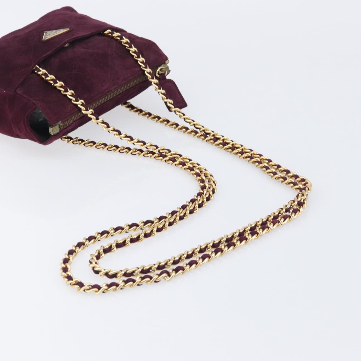 PRADA Quilted Chain Shoulder Bag Suede Bordeaux Gold Auth yk20855A