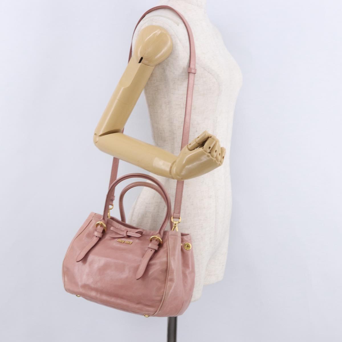 Miu Miu Hand Bag Leather 2way Pink Gold Auth yk20856V