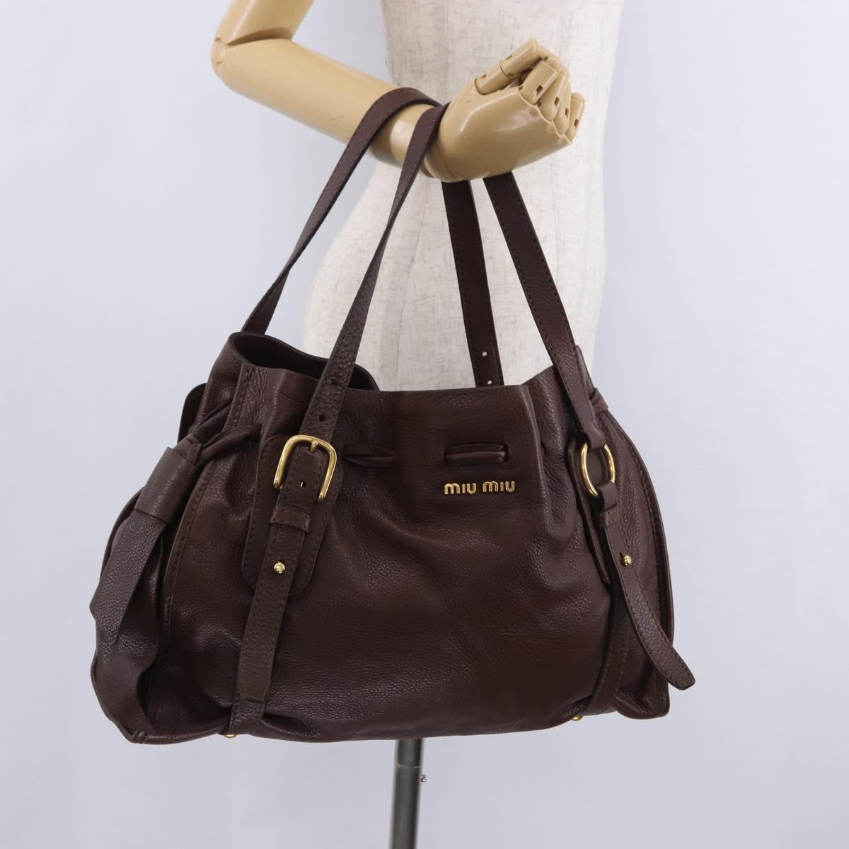 Miu Miu Shoulder Bag Leather Gold Brown Auth yk20861SAM