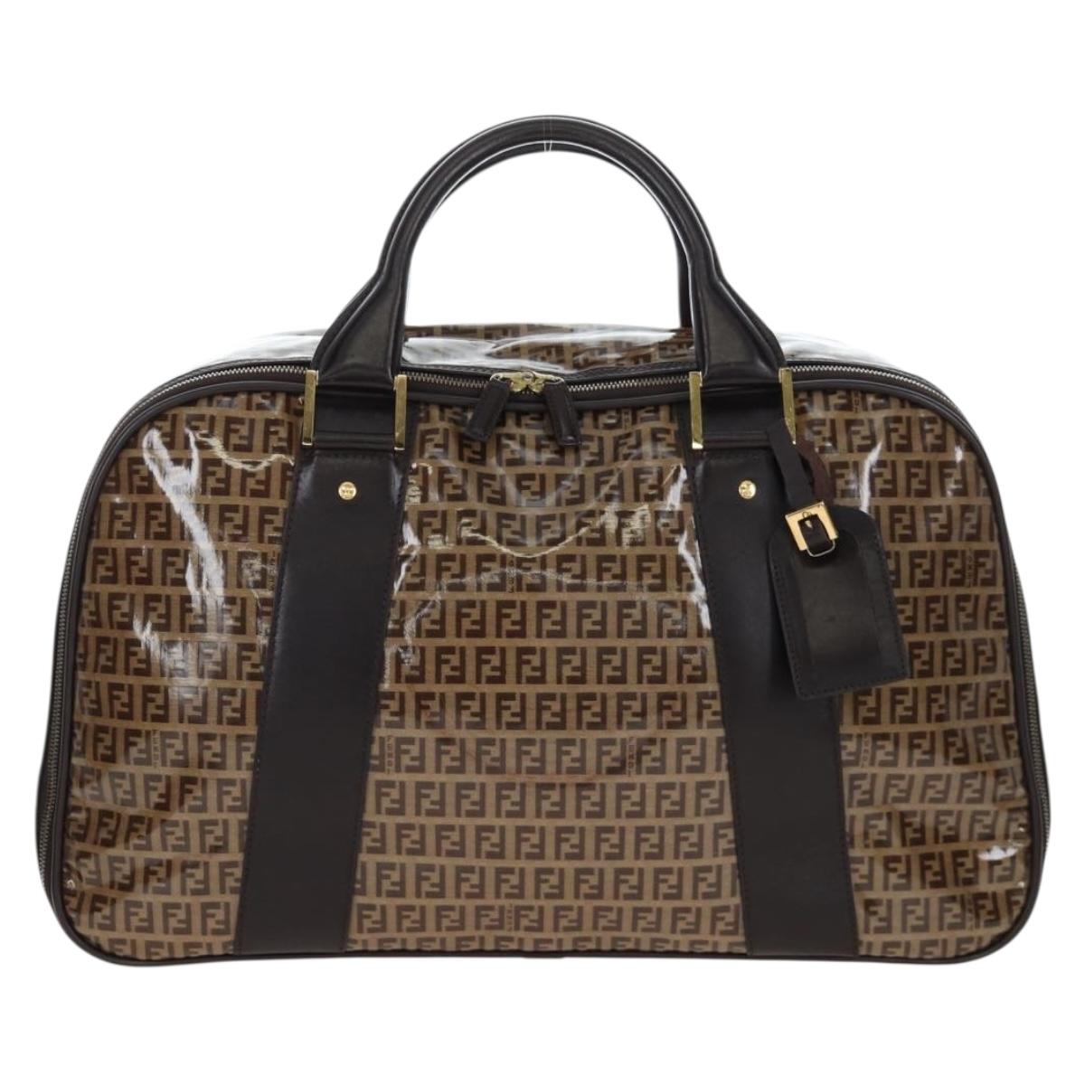 FENDI Zucchino Canvas Boston Bag Coated Canvas 2way Beige Gold Auth yk20862V
