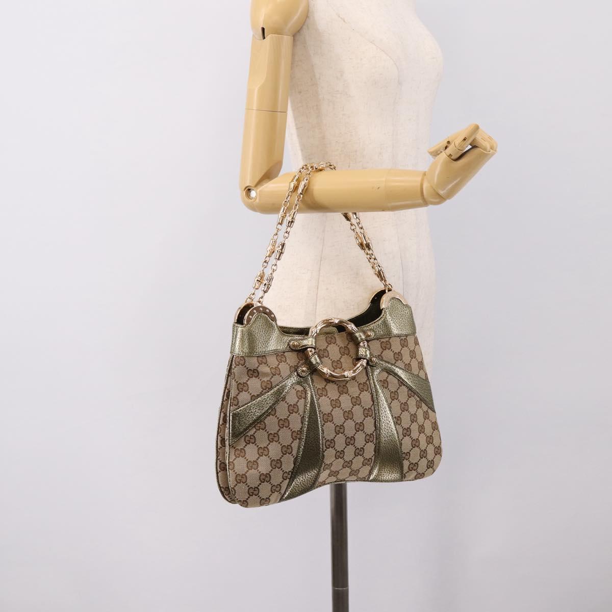 GUCCI GG Canvas Bamboo Chain Shoulder Bag Beige Gold Tone 135962 Auth yk20863SAM