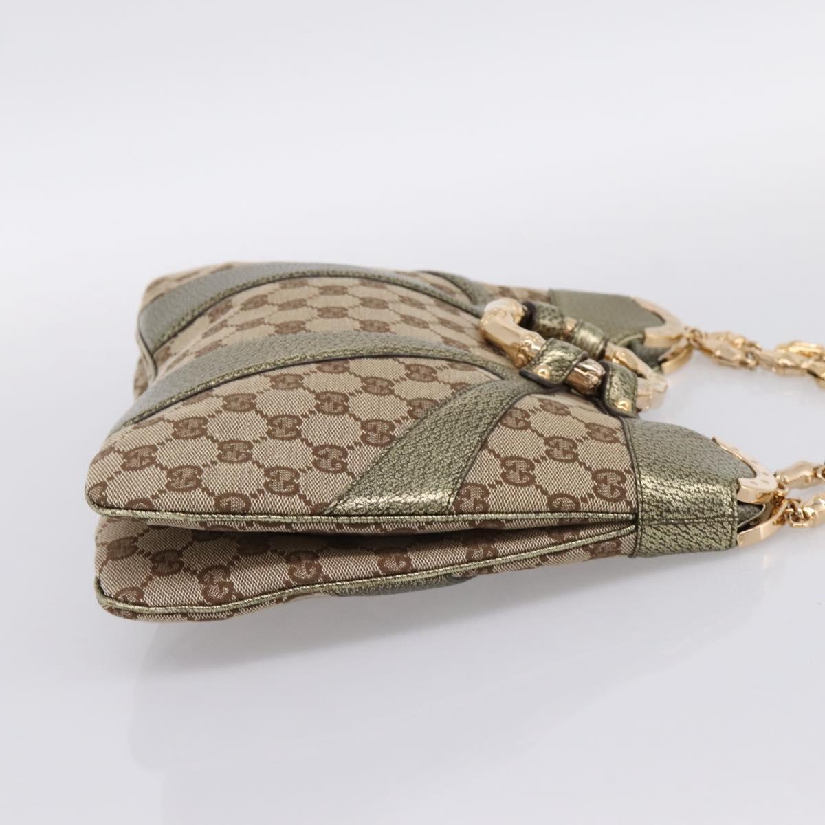 GUCCI GG Canvas Bamboo Chain Shoulder Bag Beige Gold Tone 135962 Auth yk20863SAM