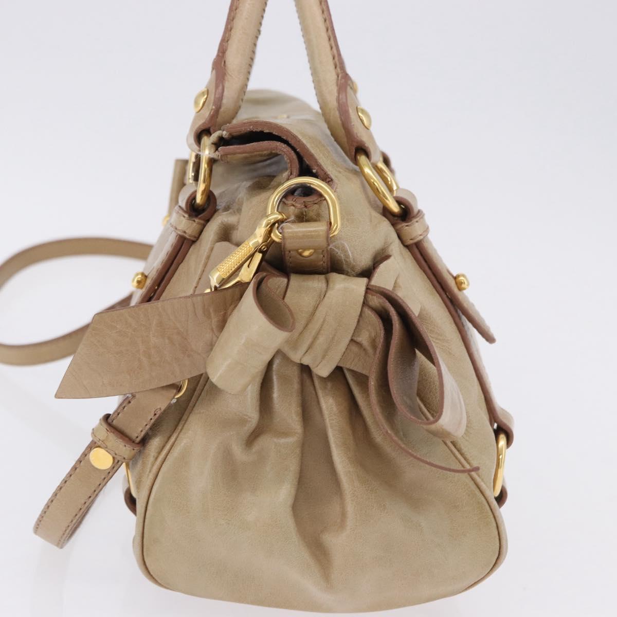 Miu Miu Hand Bag Leather 2way Beige Gold Auth yk20865A