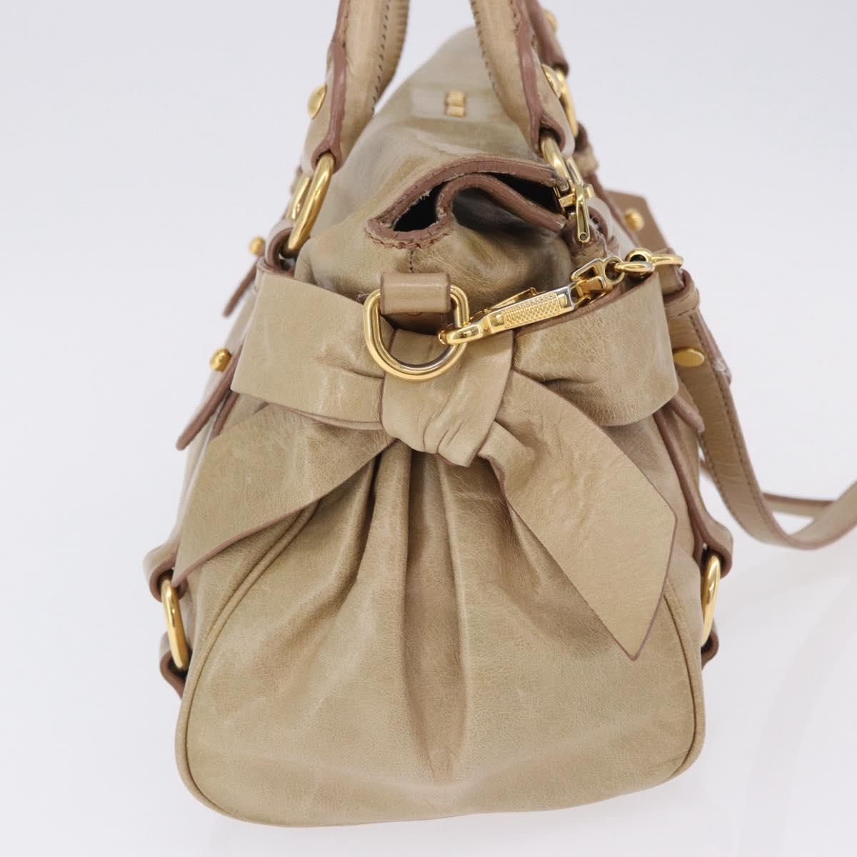 Miu Miu Hand Bag Leather 2way Beige Gold Auth yk20865A